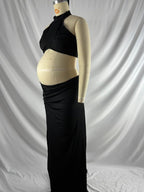 Side Slit Halter Neck Two Piece Maternity Photoshoot Maxi Dress for Maternity