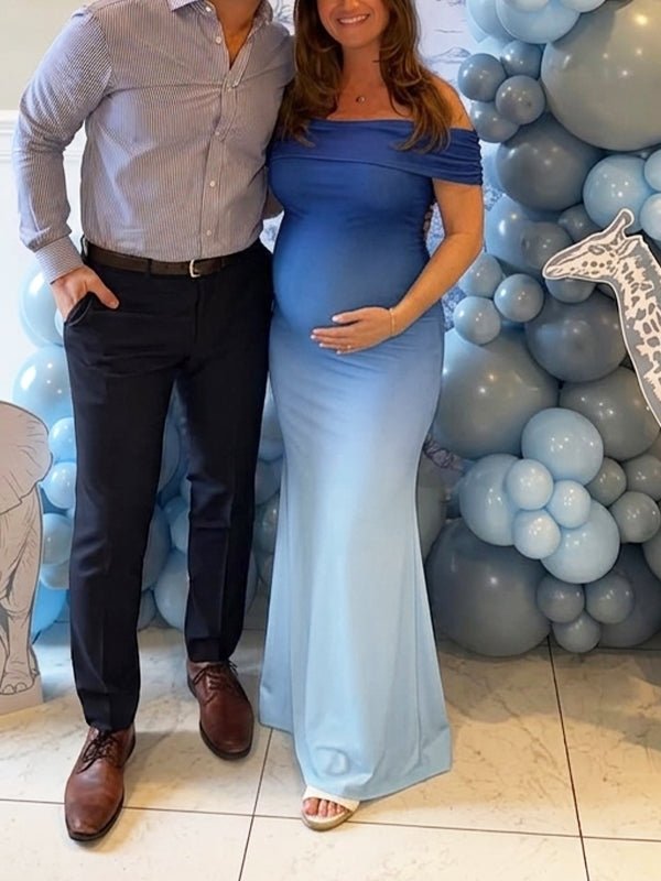 Ombre Off Shoulder Bodycon Baby Shower Maternity Maxi Dress for Maternity