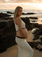 White Lace Up Crochet Two Piece Maternity Photoshoot Maxi Dress for Maternity