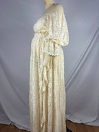 Boho Lace Off Shoulder Lace Tassel Crop Two Piece Side Slit Ruffle Photoshoot Maternity Maxi Dress for Maternity