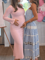 Pink Smocked Baby Shower Girl Maternity Maxi Dress for Maternity
