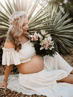 Solid Color Bohemian Off Shoulder Backless Ruffle 2 Piece Set Photoshoot Maternity Maxi Dress for Maternity