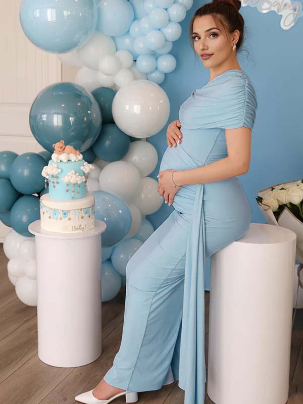 Off Shoulder Ruched Draped Bodycon Maternity Maxi Dress for Maternity