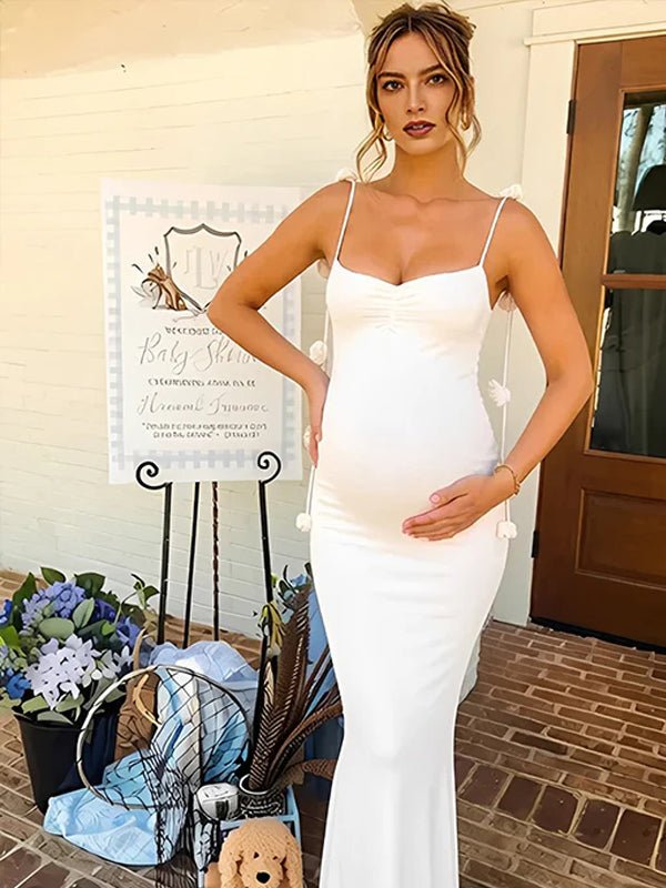 Flowers Spaghetti Straps Baby Shower Maternity Maxi Dress for Maternity