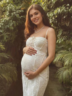 White Lace Corset Spaghetti Straps Mermaid Bodycon Elegant Cocktail Party Maternity Baby Shower Maxi Dress for Maternity