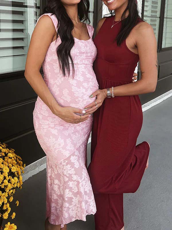Pink Lace Ruched Corset High-low Tank Mermaid Elegant Cocktail Gown Maternity Baby Shower Maxi Dress for Maternity