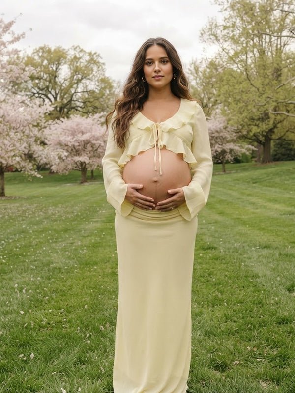 Ruffle Lace Up Two Piece Maternity Photoshoot Maxi Dress for Maternity