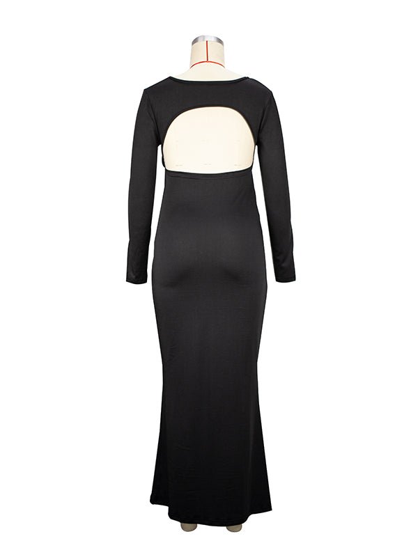 Black Cut Out Mermaid Crop Long Sleeve Backless Bodycon Cocktail Club Party Photoshoot Maternity Maxi Dress for Maternity