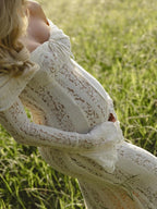 White Off Shoulder Lace Bandeau Tie Front Mermaid Bandage Going Out Photoshoot Maternity Maxi Dress for Maternity