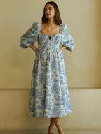 Floral Smocked Lace-up Off Shoulder A-line Maternity Maxi Dress for Maternity