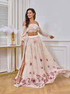 Two Piece Boho Flower Printing Off Shoulder Chiffon Crop Bandeau Photoshoot Maternity Maxi Dress for Maternity