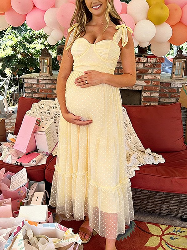 Polka Dot Ruffle Photoshoot Maternity Maxi Dress for Maternity