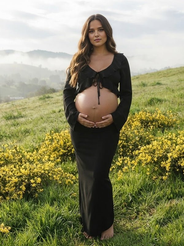 Ruffle Lace Up Two Piece Maternity Photoshoot Maxi Dress for Maternity