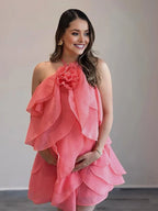 3d Flower Layered Ruffle Cami Backless Maternity Mini Dress for Maternity