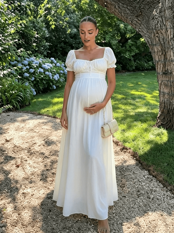 Ruffle Ruched Lace-up Big Swing Boho Western Maternity Maxi Dress for Maternity