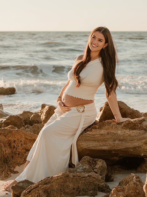 Khaki Oblique Shoulder Smocked Lace Up Two Piece Maternity Photoshoot Maxi Dress for Maternity