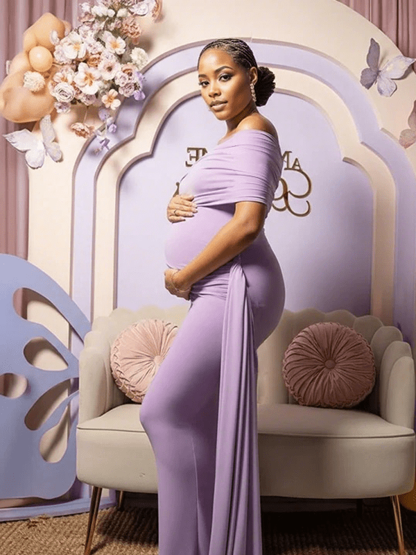 Off Shoulder Ruched Draped Bodycon Maternity Maxi Dress for Maternity