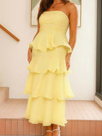 Bandeau Ruffle Tiered A-line Sweet Maternity Baby Shower Maxi Dress for Maternity