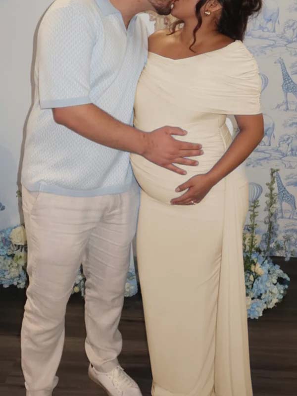 Off Shoulder Ruched Draped Bodycon Maternity Maxi Dress for Maternity