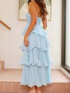 Bandeau Ruffle Tiered A-line Sweet Maternity Baby Shower Maxi Dress for Maternity