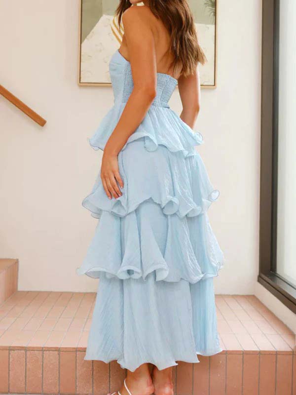 Bandeau Ruffle Tiered A-line Sweet Maternity Baby Shower Maxi Dress for Maternity