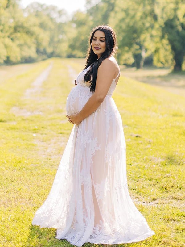 White Lace Boho Specially Maternity Photoshoot Maxi Dress for Maternity