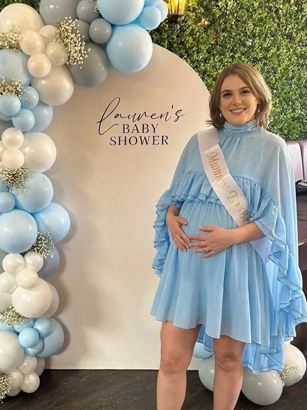 2 Piece Mesh Ruffle High Neck Cloak Suspender Skirt Back-tie Baby Shower Maternity Mini Dress for Maternity