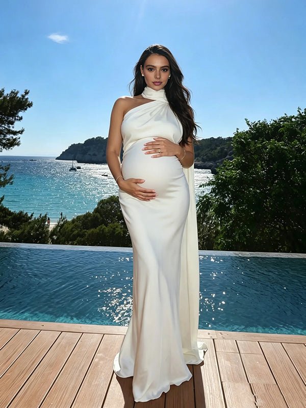 Wrap Halter Neck Backless Bodycon Elegant Maternity Photoshoot Maxi Dress for Maternity