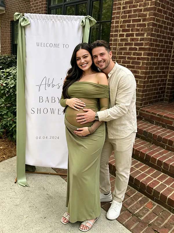 Green Mesh Off Shoulder Long Sleeve Bodycon Maternity Baby Shower Maxi Dresses for Maternity