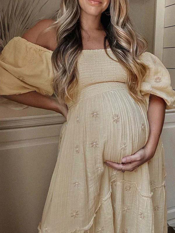 Apricot Daisy Off Shoulder Ruffle Boho Maternity Photoshoot Maxi Dress for Maternity