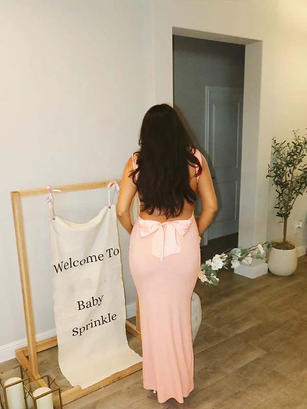 Solid Color Bow Tank Backless Mermaid Elegant Cocktail Party Maternity Baby Shower Maxi Dress for Maternity