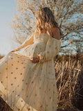 Apricot Daisy Off Shoulder Ruffle Boho Maternity Photoshoot Maxi Dress for Maternity