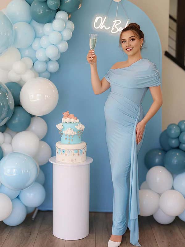 Off Shoulder Ruched Draped Bodycon Maternity Maxi Dress for Maternity