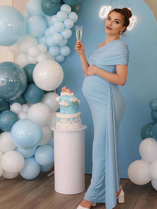 Off Shoulder Ruched Draped Bodycon Maternity Maxi Dress for Maternity