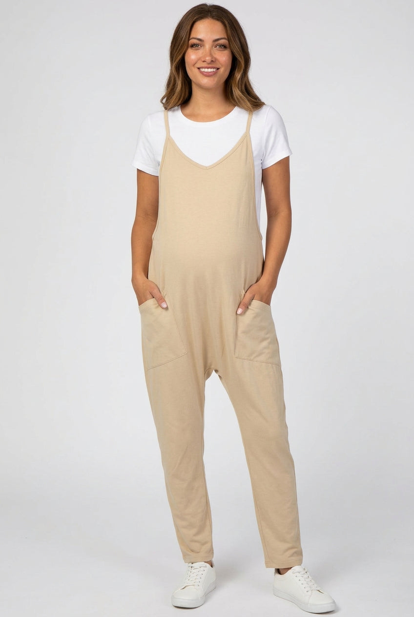 Adjustable Strap Pocketed Relaxed Maternity Jumpsuit - Momymoments