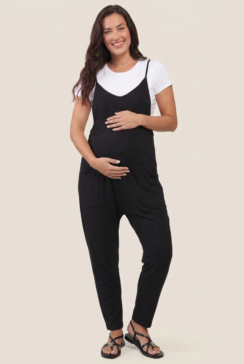 Adjustable Strap Pocketed Relaxed Maternity Jumpsuit - Momymoments