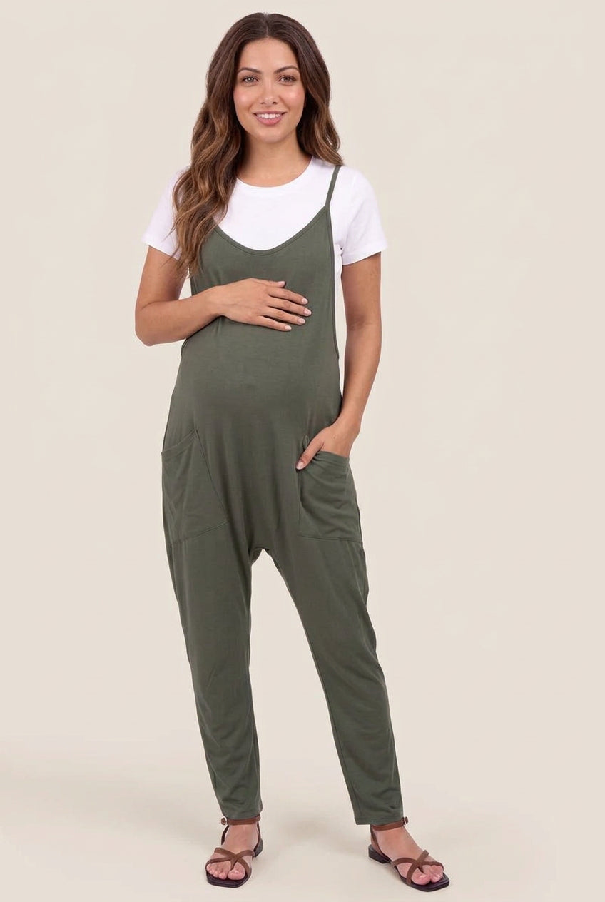 Adjustable Strap Pocketed Relaxed Maternity Jumpsuit - Momymoments