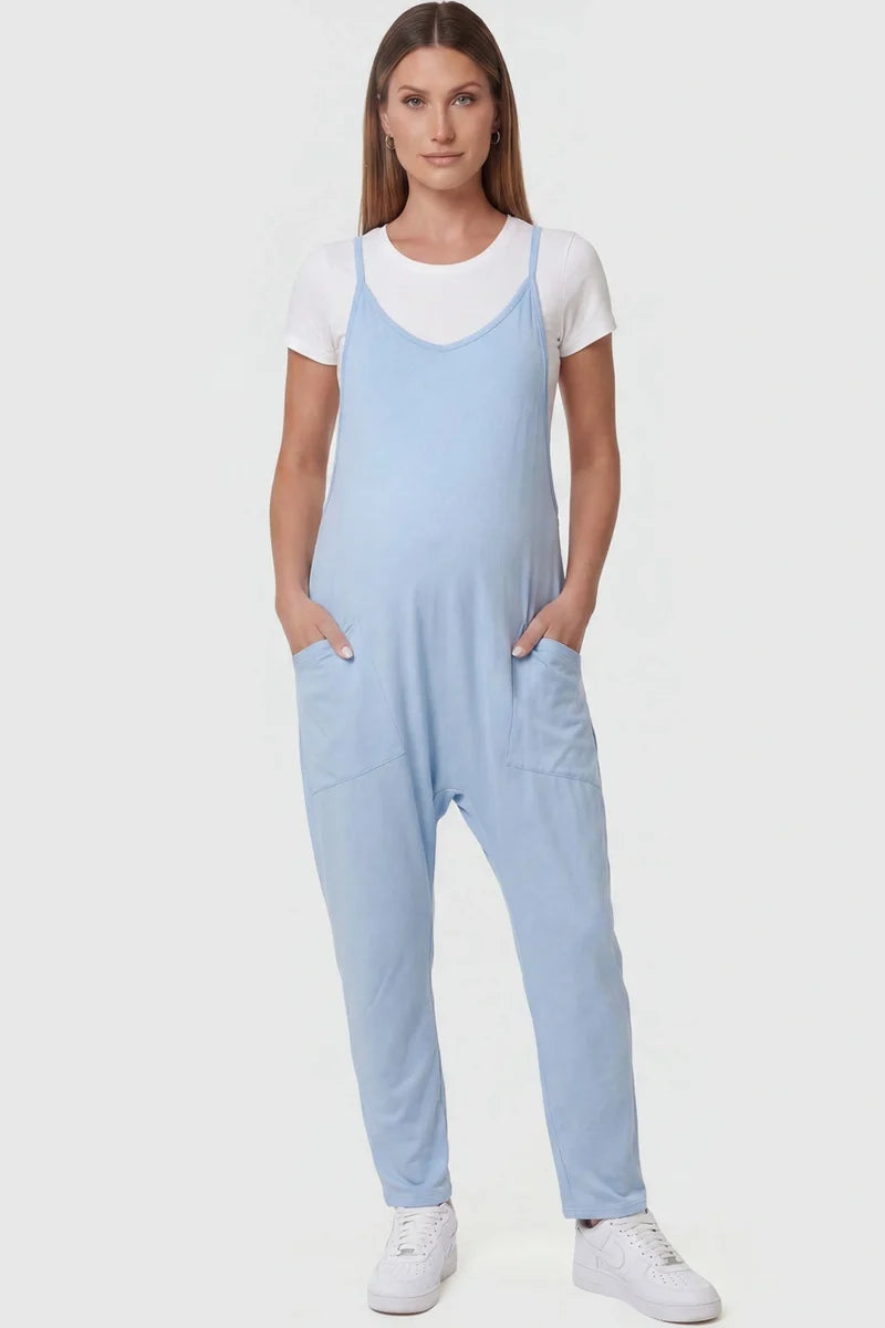 Adjustable Strap Pocketed Relaxed Maternity Jumpsuit - Momymoments