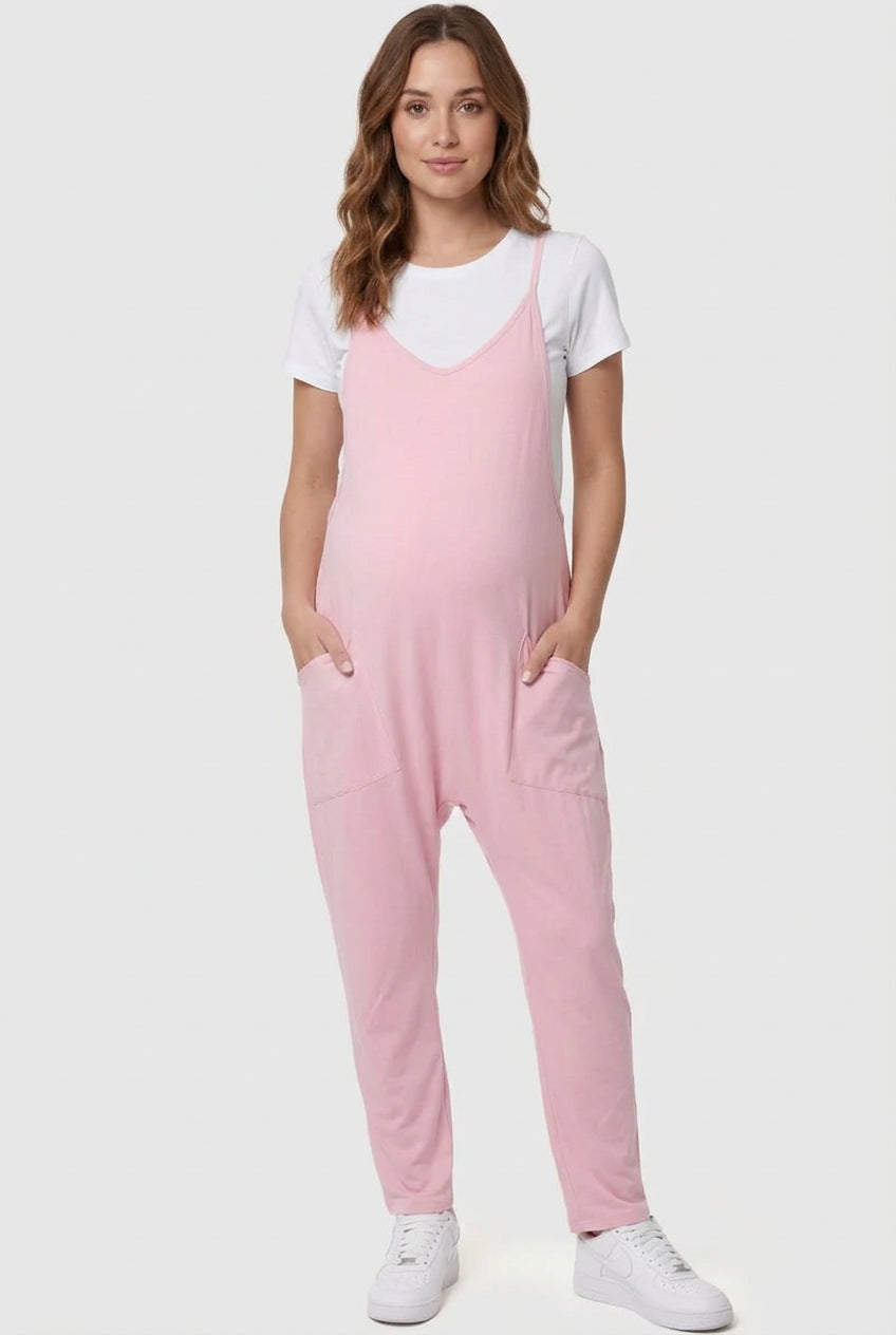 Adjustable Strap Pocketed Relaxed Maternity Jumpsuit - Momymoments