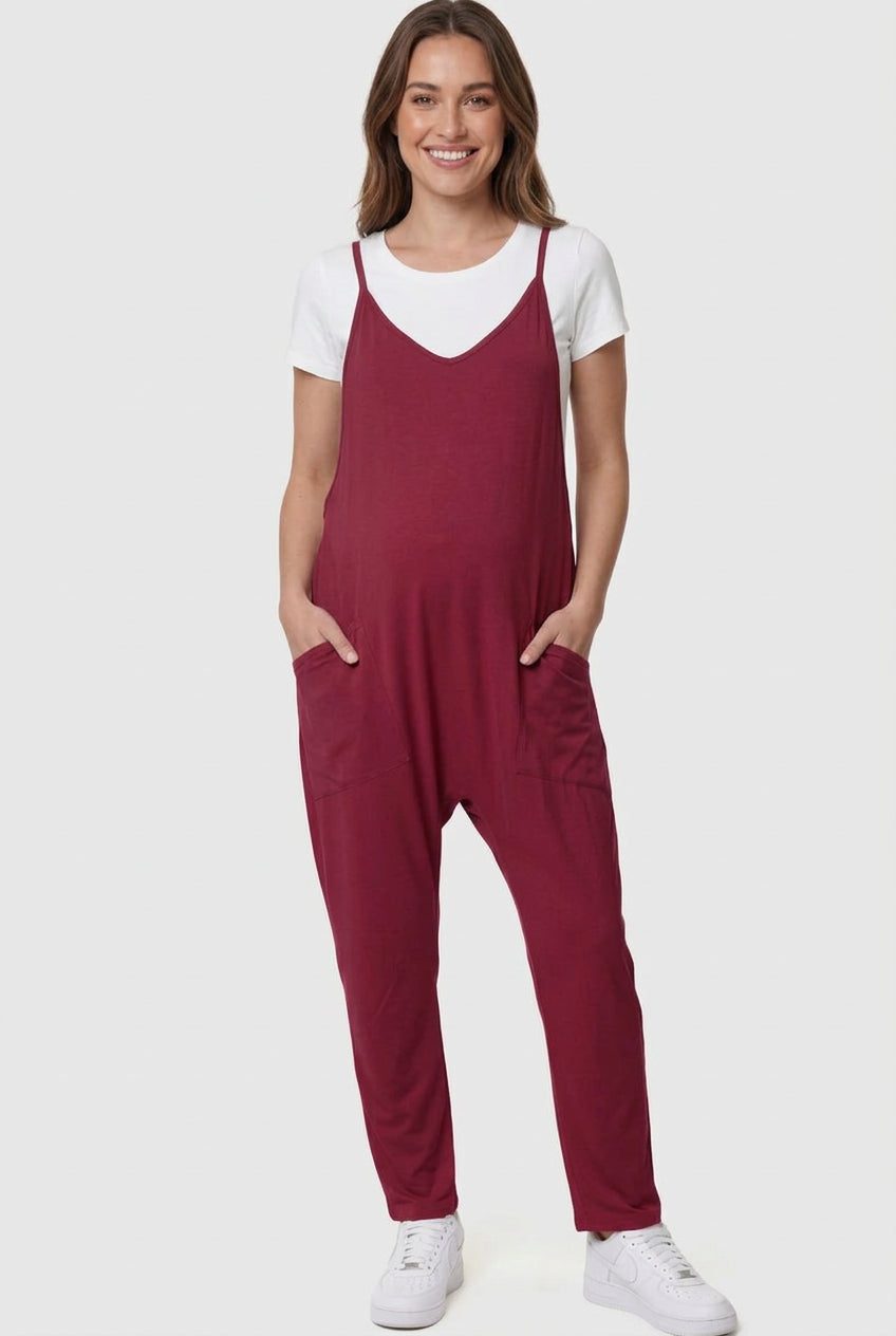Adjustable Strap Pocketed Relaxed Maternity Jumpsuit - Momymoments