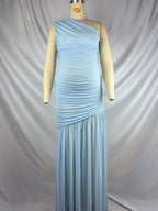 One Shoulder Mesh Ruched Mermaid Evening Gown Maternity Maxi Dress for Maternity