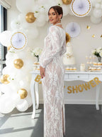 Lace Ruffle Back Slit Square Neck Bodycon Maternity Maxi Dress for Maternity