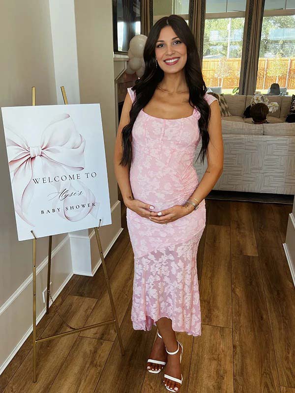 Pink Lace Ruched Corset High-low Tank Mermaid Elegant Cocktail Gown Maternity Baby Shower Maxi Dress for Maternity