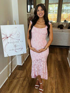 Pink Lace Ruched Corset High-low Tank Mermaid Elegant Cocktail Gown Maternity Baby Shower Maxi Dress for Maternity