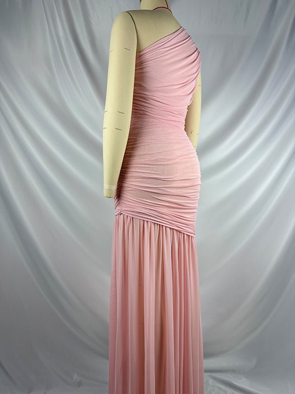 One Shoulder Mesh Ruched Mermaid Evening Gown Maternity Maxi Dress for Maternity