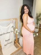 Solid Color Bow Tank Backless Mermaid Elegant Cocktail Party Maternity Baby Shower Maxi Dress for Maternity
