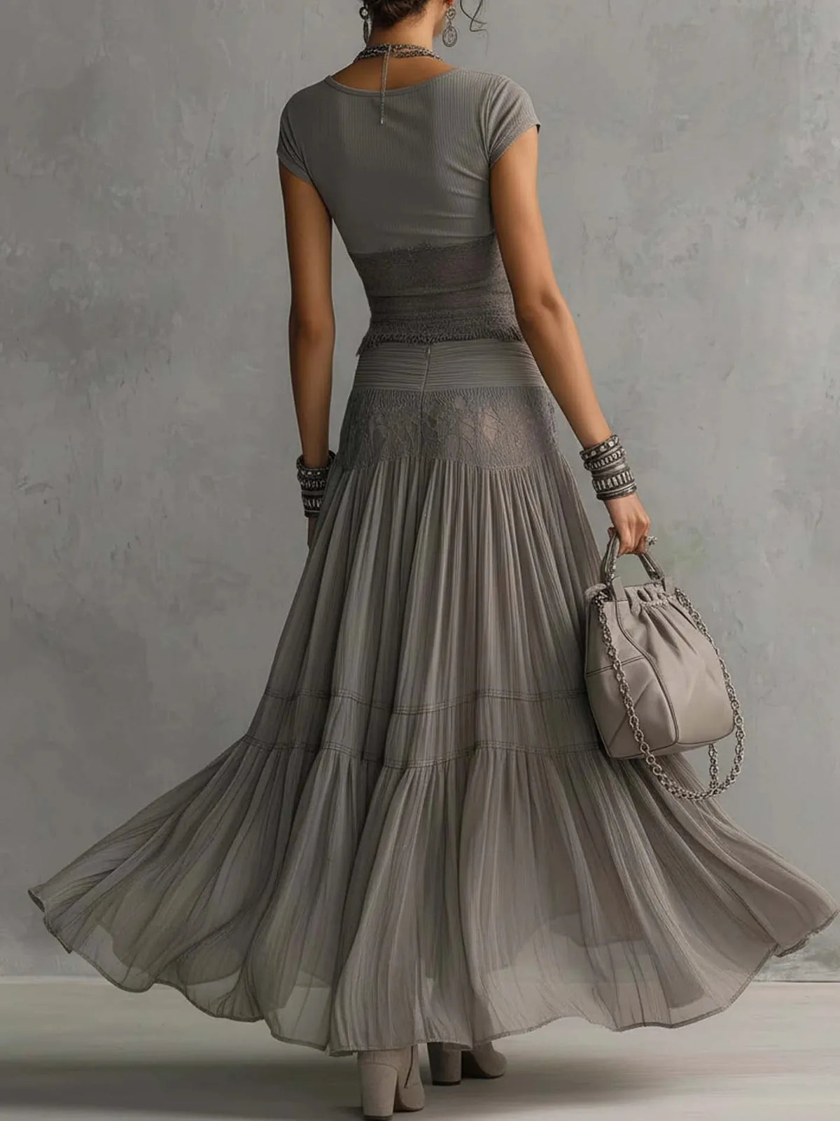 Chic Women's 2-Piece Maternity Set, Slim Fit Lace Splice Top & High Waist Skirt for Baby Shower