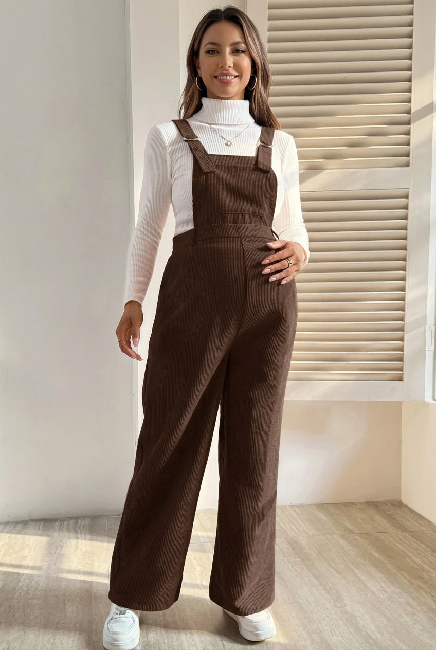 Corduroy Wide Leg Maternity Jumpsuit - Momymoments