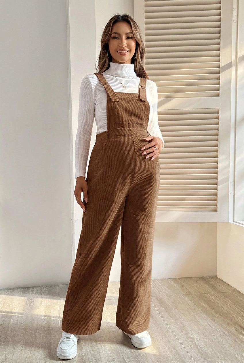 Corduroy Wide Leg Maternity Jumpsuit - Momymoments