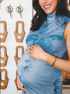 Blue Ruffle Grenadine Flowers Bodycon Elegant Maternity Photoshoot Baby Shower Maxi Dress for Maternity